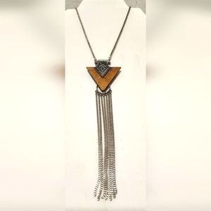 28 inch Necklace , Silver and Brown in color, Pendant Total Length 6 1/4 inches